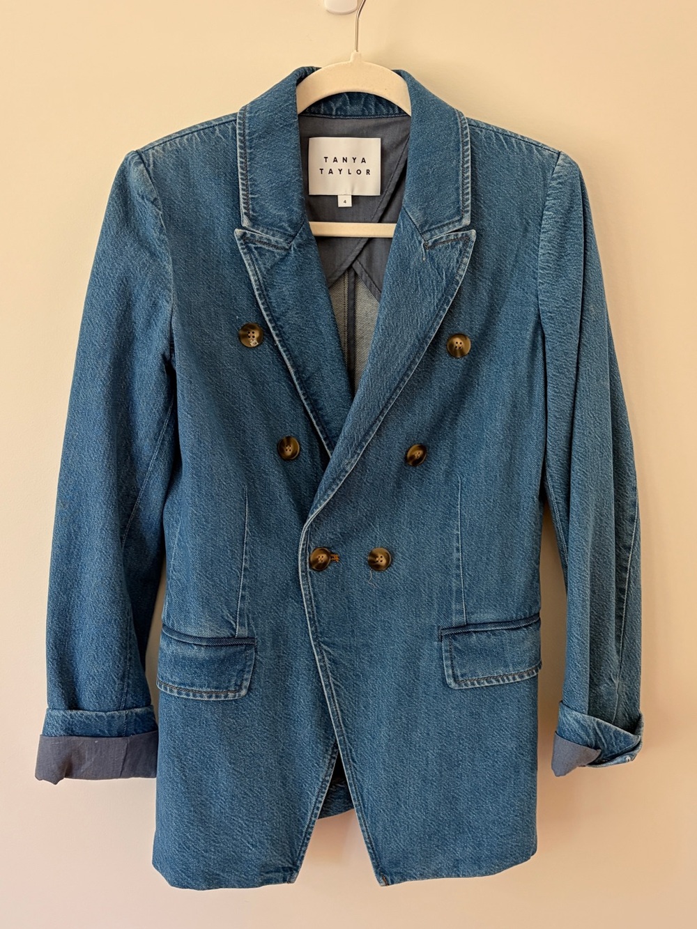 Tanya Taylor Double-Breasted Denim Blazer